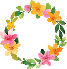 yellow and pink flower watercolor wreath