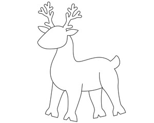 Cute Deer, Horned Wild Animal - vector linear image for coloring, logo, pictogram or stencil. Outline. Deer for coloring book
