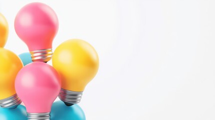 Colorful light bulbs arranged creatively against a minimalist background, symbolizing innovation and ideas.