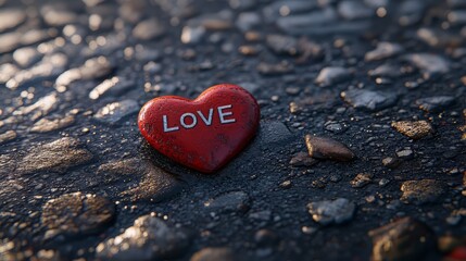 Fototapeta premium A heart-shaped stone on a road.