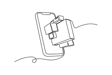 Obraz premium Shopping online concept. Single line draw design vector graphic illustration. 