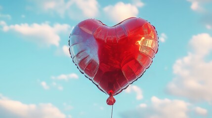 Fototapeta premium Red heart-shaped balloon in the sky