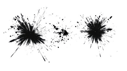Black paint splattering on transparent background with radial composition