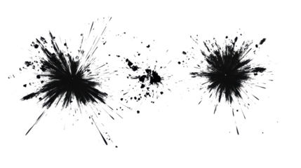 Black paint splattering on transparent background with radial composition