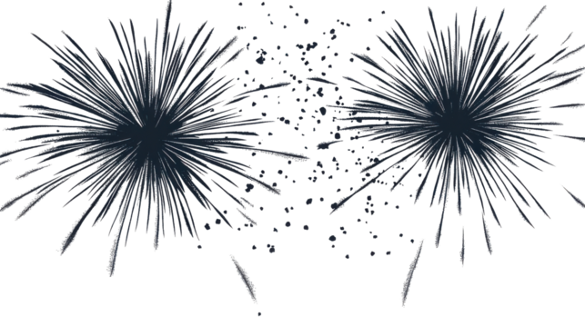 Two fireworks exploding with transparent background
