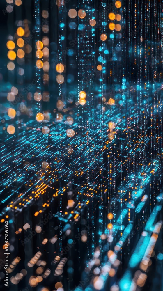 Sticker abstract data streams flowing in a matrix-like pattern, symbolizing digital connections and technolo