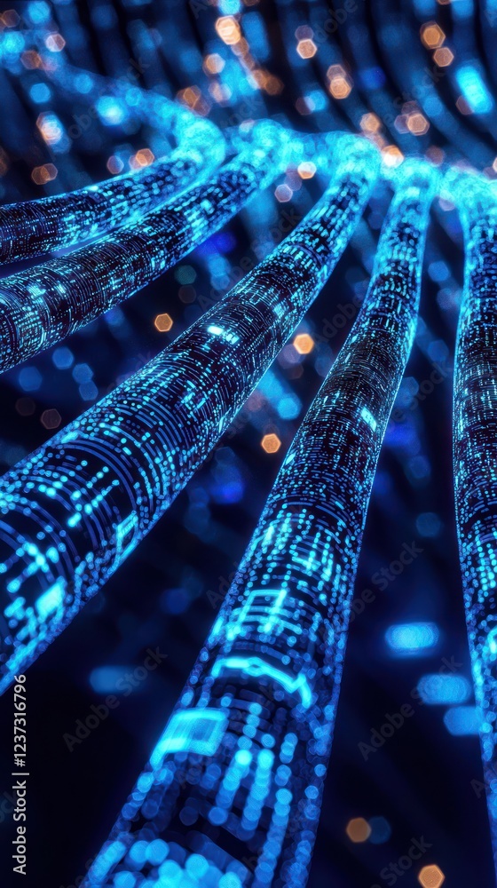 Wall mural abstract data streams flowing in a matrix-like pattern, symbolizing digital connections and technolo