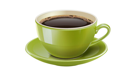 Obraz premium Green coffee cup filled with hot fresh coffee on transparent background