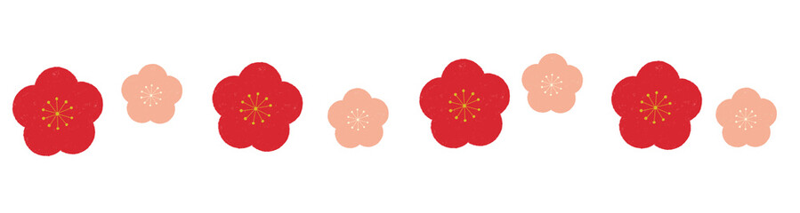 梅の花のライン　クレヨンタッチ　赤とピンク