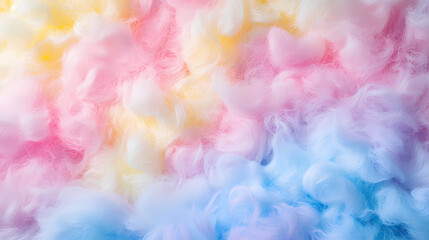Fototapeta premium abstract background with pastel shades of pink, blue, and yellow, resembling the fluffy textures of cotton candy, evoking a sense of nostalgia and sweetness. Pastel Nostalgia. Illustration