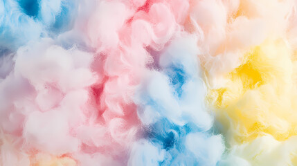 Fototapeta premium abstract background with pastel shades of pink, blue, and yellow, resembling the fluffy textures of cotton candy, evoking a sense of nostalgia and sweetness. Pastel Nostalgia. Illustration
