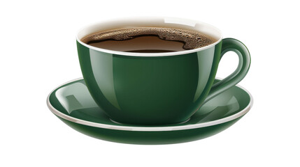 Fototapeta premium Green coffee cup filled with hot fresh coffee on transparent background