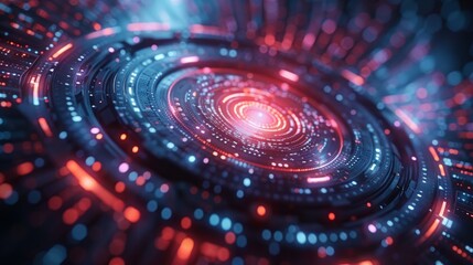 Obraz premium Abstract futuristic background with glowing red and blue circles and lines. AI generative. .