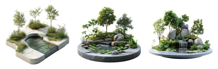 Peaceful Garden Scenes with Water Features and Greenery Display