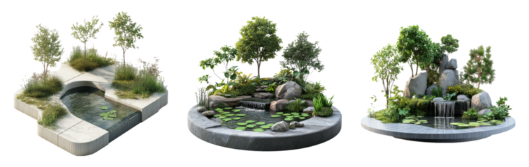 Peaceful Garden Scenes with Water Features and Greenery Display
