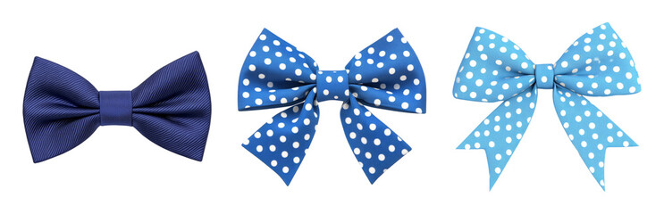 Elegant Blue Bows with Various Designs Isolated on transparent background