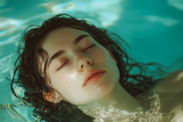Young woman relaxing in the indoor swimming pool.