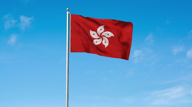 High detailed flag of Hong Kong. National Hong Kong flag. Asia. 3D Render.