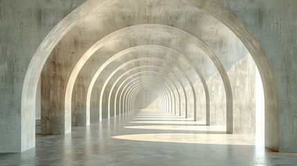 Obraz premium Abstract hallway with concrete archways and a sunlit floor. AI generative. .