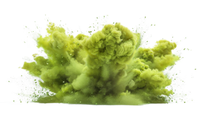 Green toxic smoke exploding creating a large cloud on transparent background