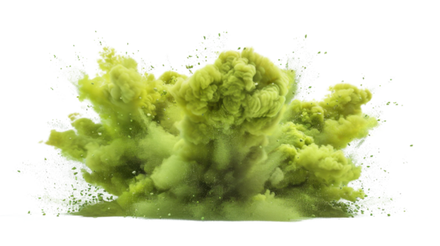 Green toxic smoke exploding creating a large cloud on transparent background