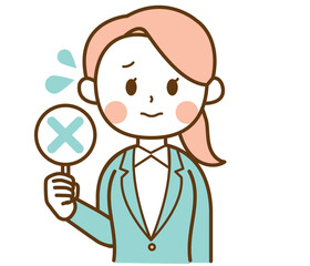 スーツを着た女性がバツマークを持っているイラスト