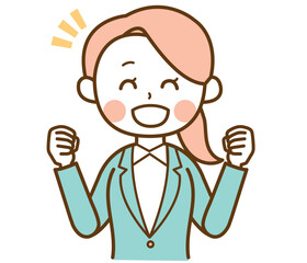 スーツを着た女性が元気いっぱいにしているイラスト
