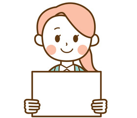 スーツを着た女性がボードを持っているイラスト