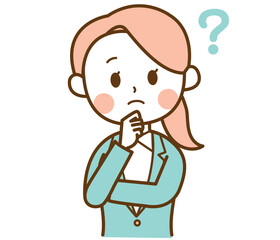 スーツを着た女性がはてなを浮かべているイラスト