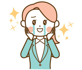 スーツを着た女性が感激しているイラスト