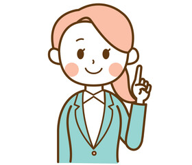 スーツを着た女性がポイントを教えているイラスト
