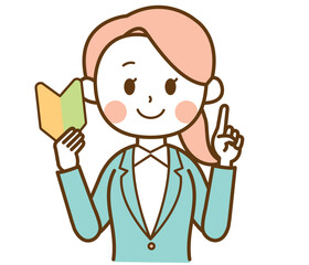 スーツを着た女性が初心者マークを持っているイラス