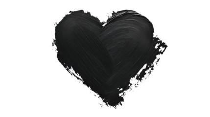 Black heart painting representing love and romance on transparent background