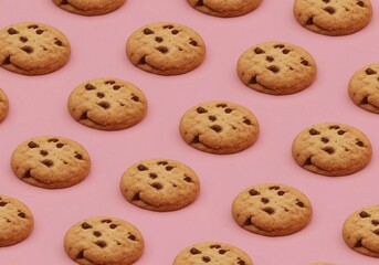 Sweet Chocolate Chip Cookie Pattern on Pink Background