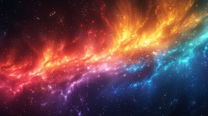 Cosmic nebula with red, orange, and blue hues, scattered with stars. AI generative. .