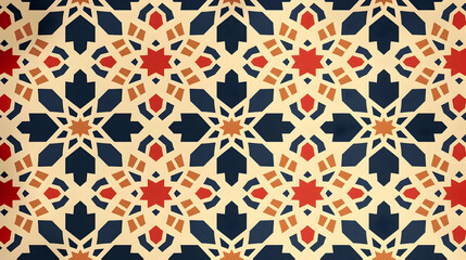 A decorative geometric pattern featuring stars and floral motifs in contrasting colors.