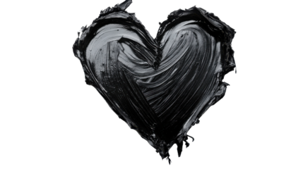 Black heart painting representing love and romance on transparent background
