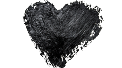 Black heart painting representing love, romance, and valentine's day on transparent background