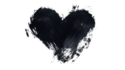 Black heart painting representing love, romance, or valentine's day on transparent background
