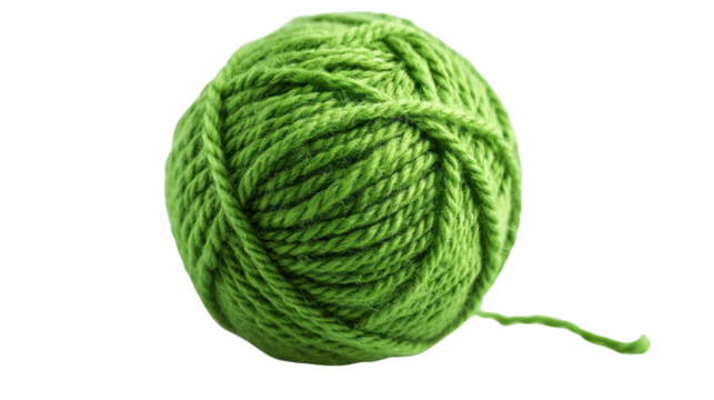 Green yarn ball with transparent background for knitting and crochet