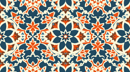 A decorative pattern featuring floral and geometric designs in rich colors.