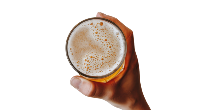 Hand holding glass of beer with transparent background - Powered by Adobe