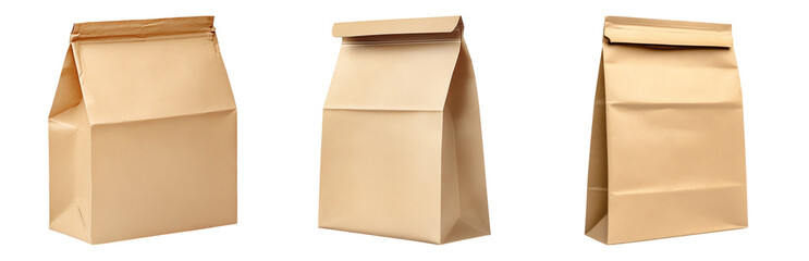 Various Brown Paper Bags for Packaging Isolated on transparent background