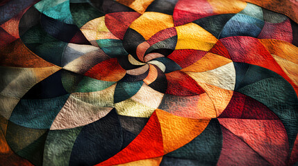Close-up of textured kaleidoscopic geometric patterns in rich tones. Kaleidoscopic Patterns. Illustration
