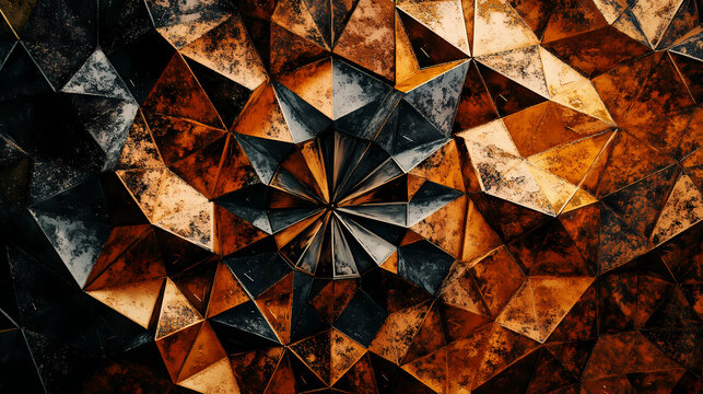 Close-up of textured kaleidoscopic geometric patterns in rich tones. Kaleidoscopic Patterns. Illustration