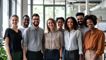 Fototapeta premium Diverse Team Smiling Together In Modern Office Setting