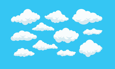 Collection of white cloud illustrations. Set of cartoon cloud in a flat design. White cloud collection. 