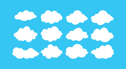 Set of cartoon cloud in a flat design. White cloud collection.