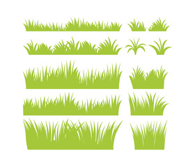 Obraz premium Set of green grass designs isolated on white background. flat vector illustration.
