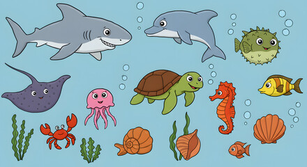 set of sea animals generative AI